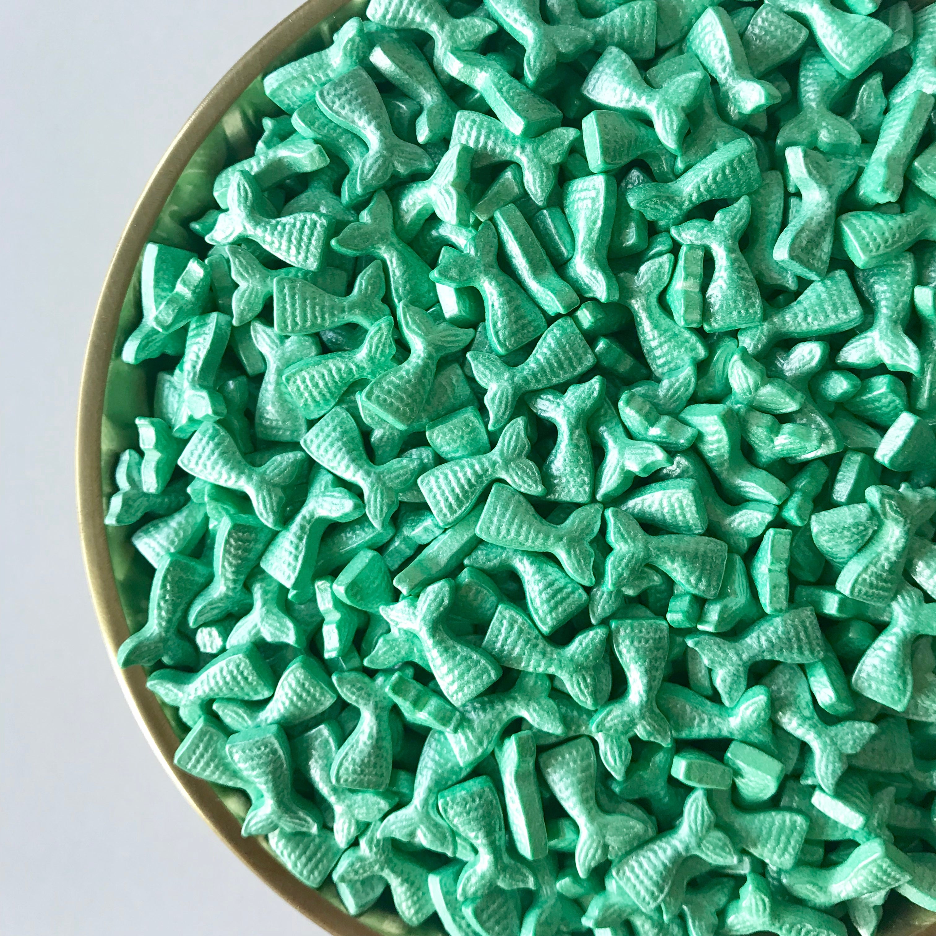 Teal shimmer mermaid shaped sprinkles candy