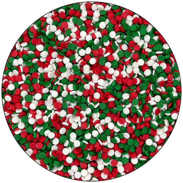 Christmas confetti quins, holiday baking, red and green sprinkles