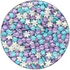 Snowflake shaped candy sprinkles, blue and purple snowflake sprinkles, cake decorations, cookie topping, dessert sprinkles
