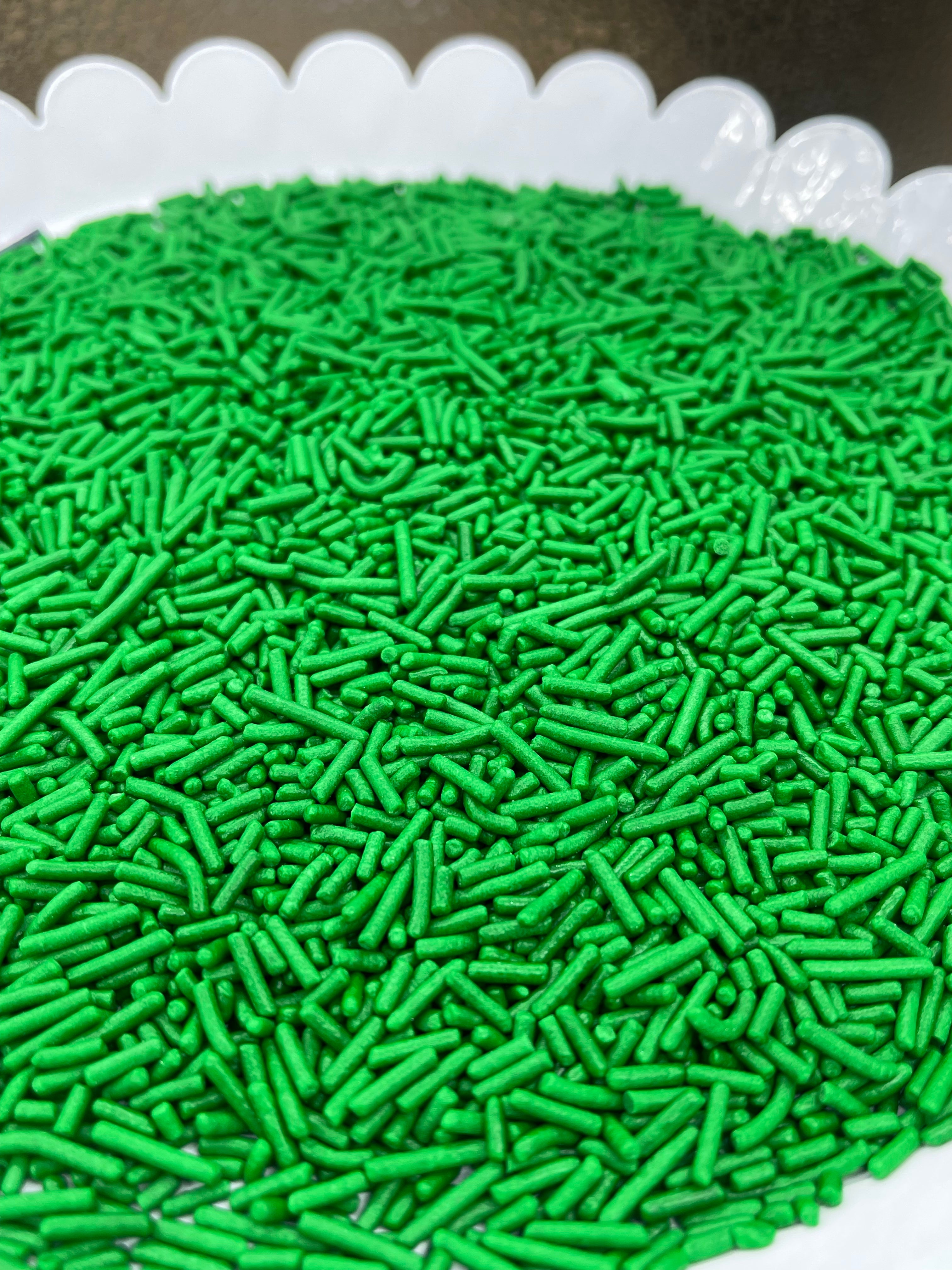 Green Jimmie sprinkles, green cake decorations, St Patrick’s day, Christmas sprinkles